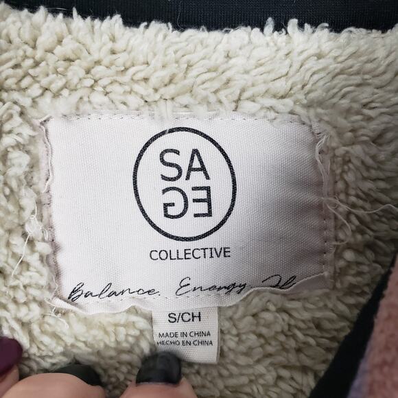 SAGE Collective Women's S Fuzzy Lined Plaid Shacket Purple Western Fall Casual - Picture 4 of 11